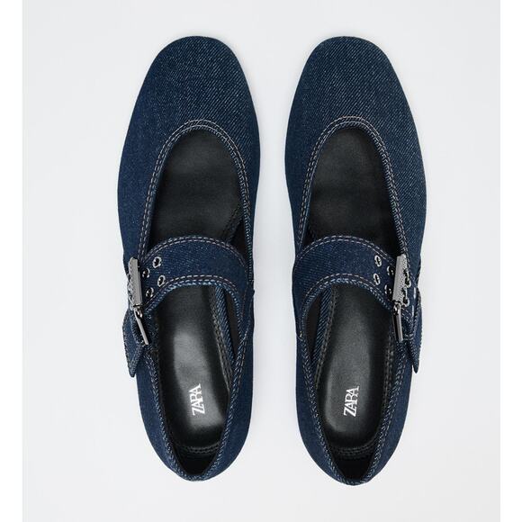 ZARA Denim Mary Jane Flats NWT | Blue Ballet Flats | Size 7.5 - Picture 14 of 16